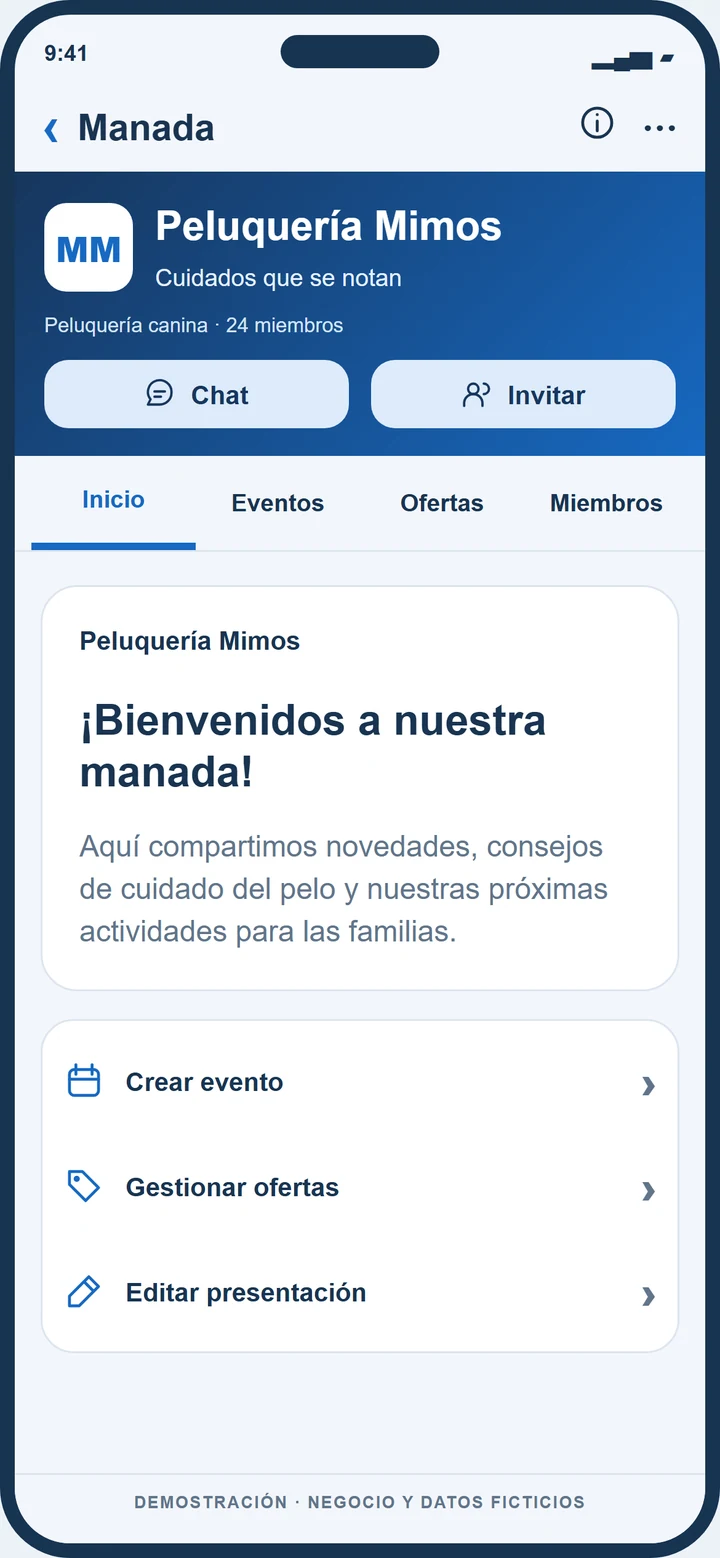 Demostración ficticia de manada de Peluquería Mimos en Dogers