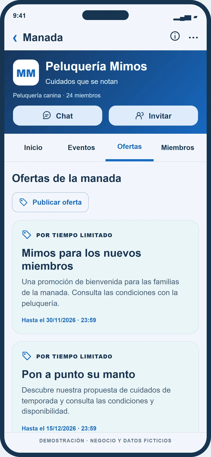 Demostración ficticia de ofertas de Peluquería Mimos en Dogers